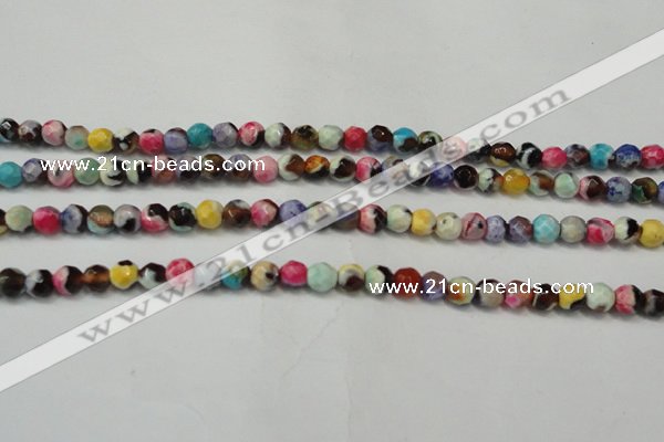 CAG5661 15 inches 4mm faceted round fire crackle agate beads