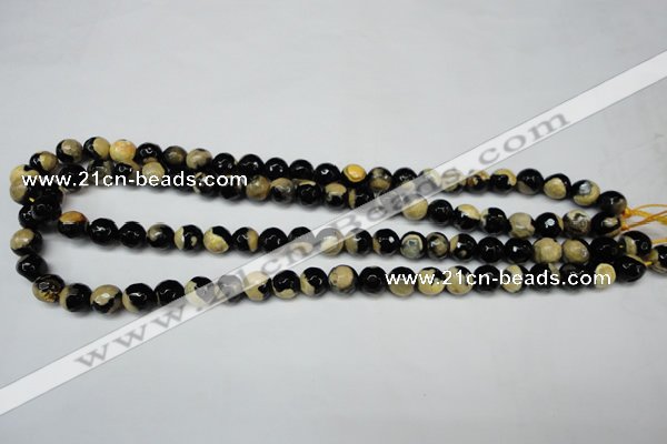 CAG5683 15 inches 8mm faceted round fire crackle agate beads