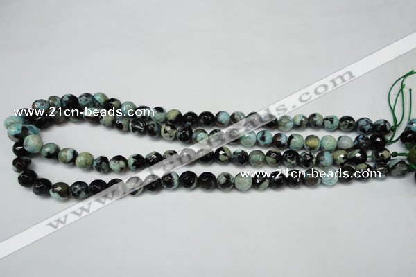 CAG5685 15 inches 8mm faceted round fire crackle agate beads