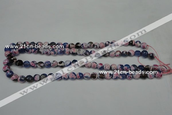 CAG5687 15 inches 8mm faceted round fire crackle agate beads