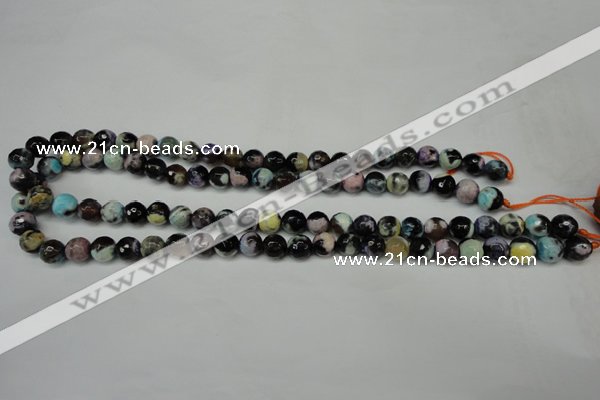 CAG5689 15 inches 8mm faceted round fire crackle agate beads