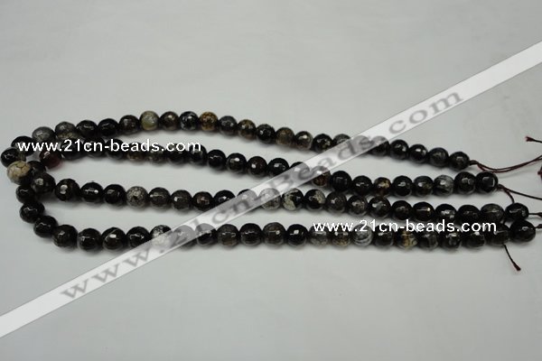 CAG5693 15 inches 8mm faceted round fire crackle agate beads