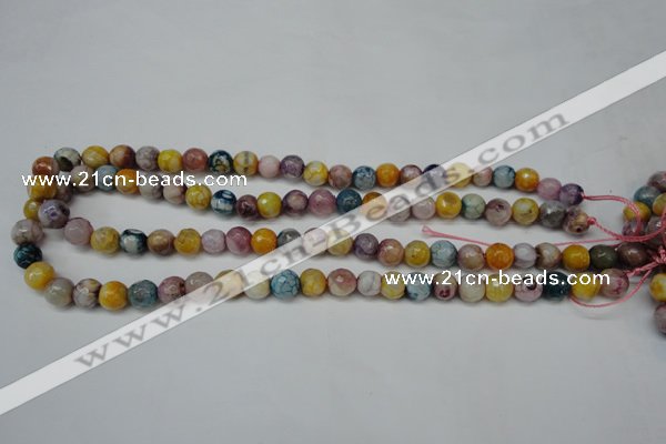 CAG5700 15 inches 8mm faceted round fire crackle agate beads