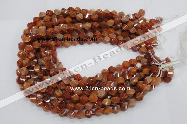 CAG580 15.5 inches 8*10mm faceted & twisted rice natural fire agate beads