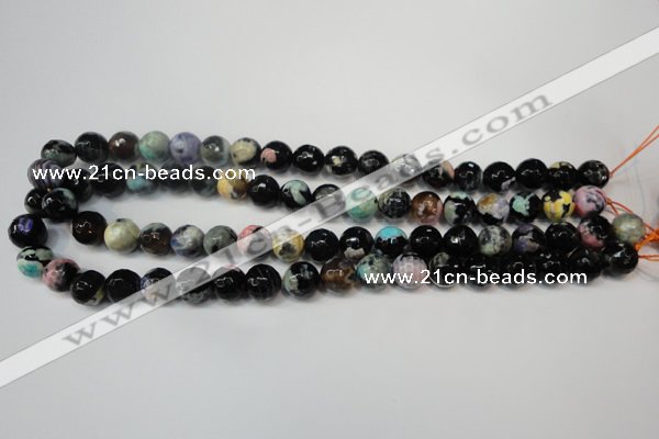 CAG5813 15 inches 10mm faceted round fire crackle agate beads