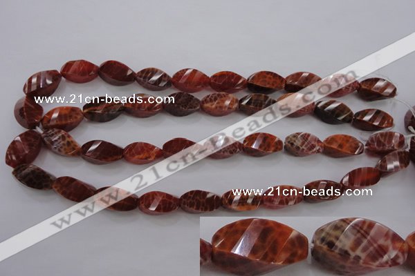 CAG583 15.5 inches 10*20mm faceted & twisted rice natural fire agate beads