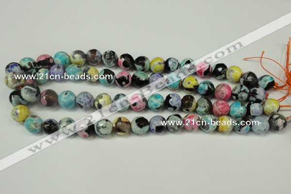 CAG5830 15 inches 12mm faceted round fire crackle agate beads