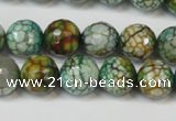 CAG5833 15 inches 12mm faceted round fire crackle agate beads