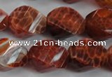 CAG584 15.5 inches 15*20mm faceted & twisted rice natural fire agate beads