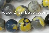 CAG5842 15 inches 14mm faceted round fire crackle agate beads