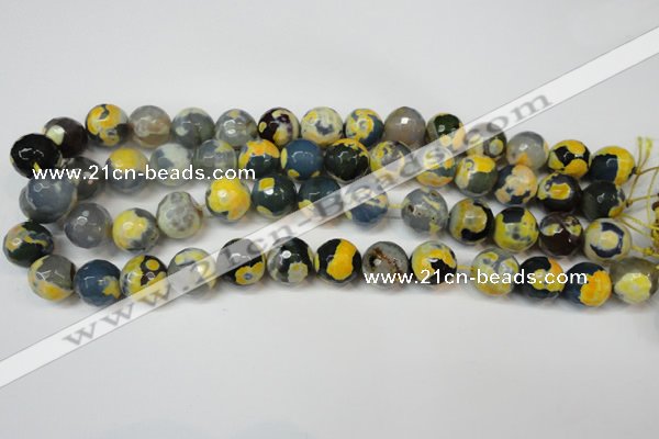 CAG5842 15 inches 14mm faceted round fire crackle agate beads