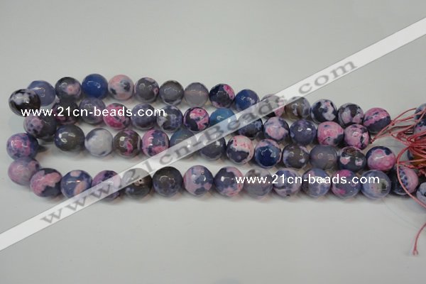 CAG5844 15 inches 14mm faceted round fire crackle agate beads