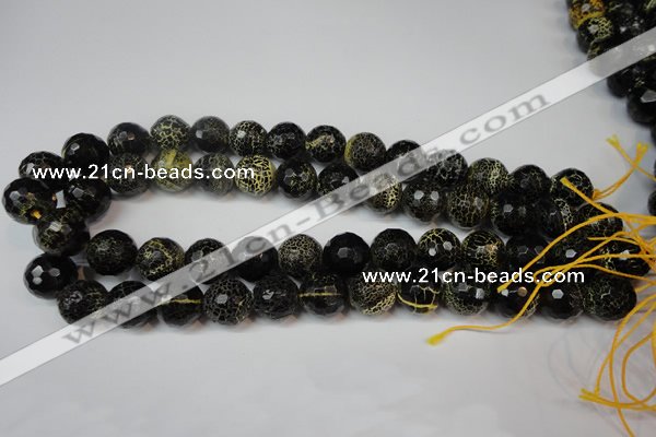 CAG5848 15 inches 14mm faceted round fire crackle agate beads