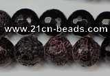 CAG5849 15 inches 14mm faceted round fire crackle agate beads