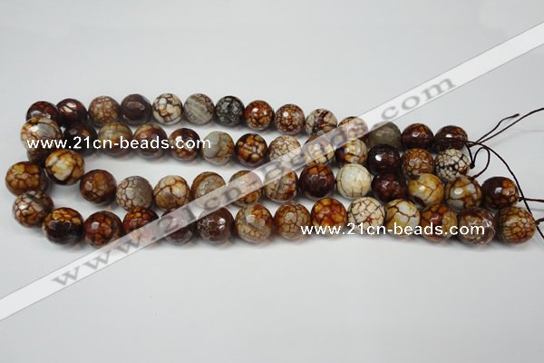 CAG5850 15 inches 14mm faceted round fire crackle agate beads