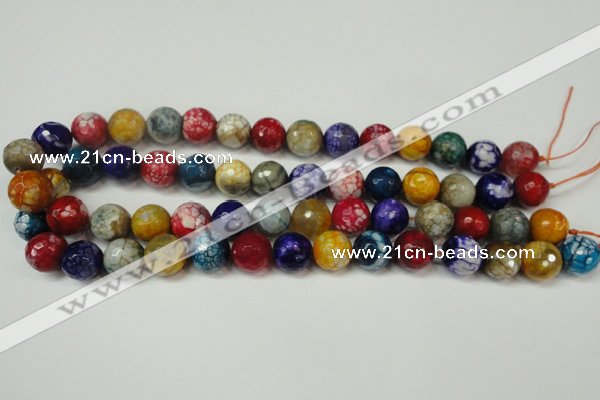 CAG5851 15 inches 14mm faceted round fire crackle agate beads