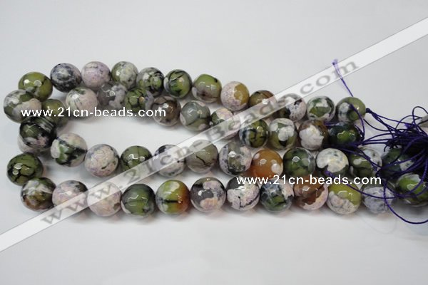 CAG5856 15 inches 16mm faceted round fire crackle agate beads