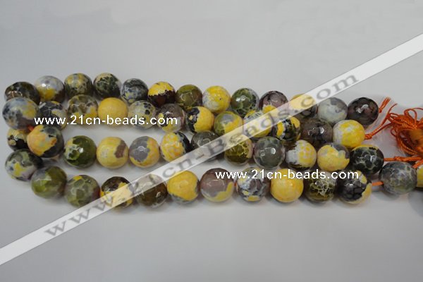 CAG5858 15 inches 16mm faceted round fire crackle agate beads