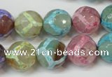 CAG5894 15 inches 14mm faceted round tibetan agate beads wholesale