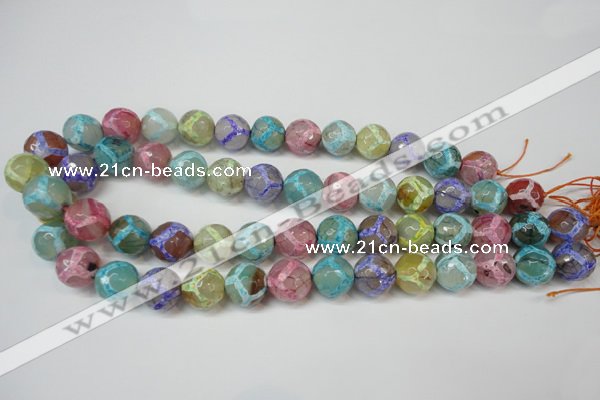 CAG5894 15 inches 14mm faceted round tibetan agate beads wholesale