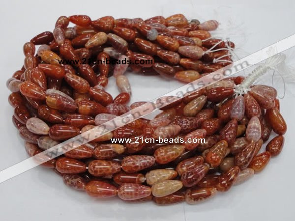 CAG593 15.5 inches 8*16mm teardrop natural fire agate beads