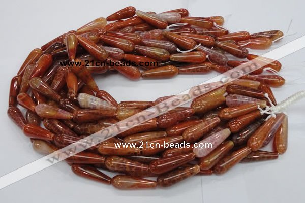 CAG596 15.5 inches 10*30mm teardrop natural fire agate beads