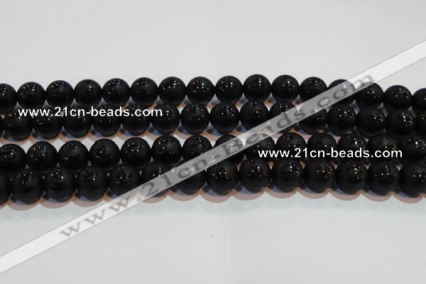 CAG6002 15.5 inches 8mm carved round matte black agate beads