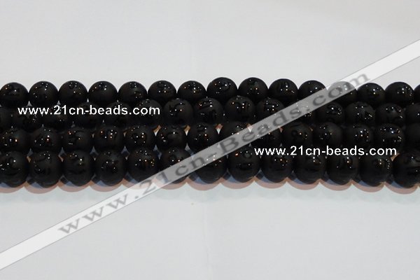 CAG6004 15.5 inches 12mm carved round matte black agate beads