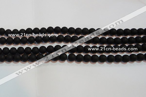 CAG6012 15.5 inches 8mm round matte black agate beads