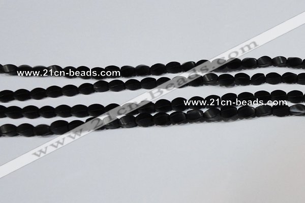 CAG6040 15.5 inches 5*8mm twisted rice matte black agate beads