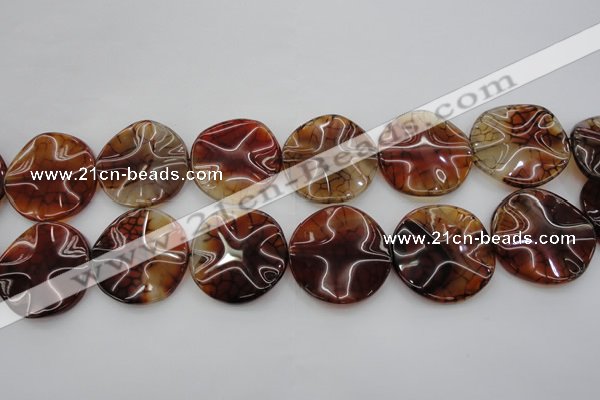 CAG6056 15.5 inches 30mm wavy coin dragon veins agate beads