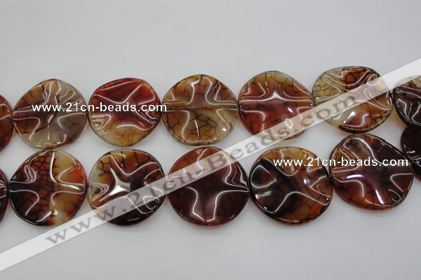 CAG6057 15.5 inches 40mm wavy coin dragon veins agate beads