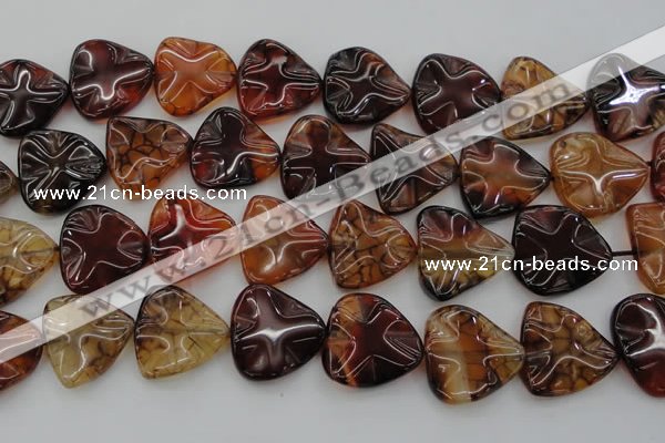 CAG6076 15.5 inches 30mm wavy triangle dragon veins agate beads