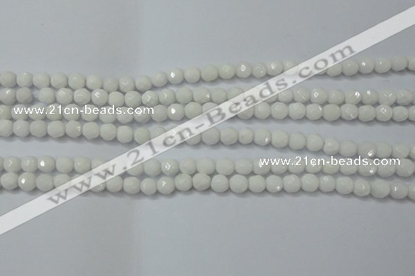 CAG6100 15.5 inches 4mm faceted round white agate gemstone beads