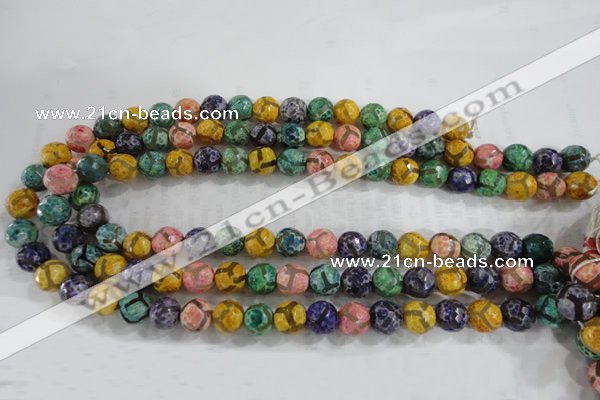 CAG6142 15 inches 12mm faceted round tibetan agate gemstone beads