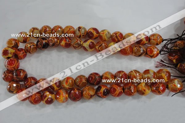 CAG6151 15 inches 12mm faceted round tibetan agate gemstone beads