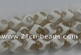 CAG6177 15 inches 12mm faceted round tibetan agate gemstone beads