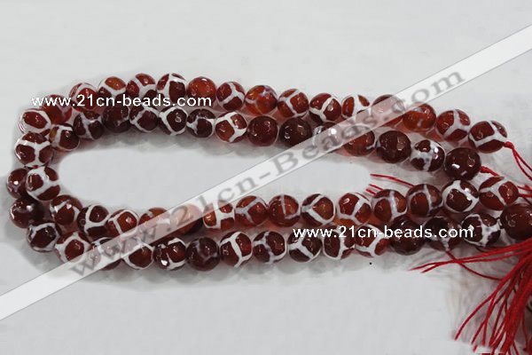 CAG6202 15 inches 12mm faceted round tibetan agate gemstone beads