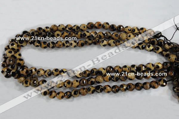 CAG6205 15 inches 8mm faceted round tibetan agate gemstone beads