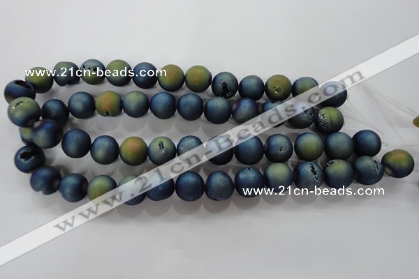 CAG6265 15 inches 14mm round plated druzy agate beads wholesale