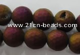 CAG6312 15 inches 8mm faceted round plated druzy agate beads