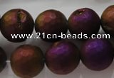 CAG6314 15 inches 12mm faceted round plated druzy agate beads