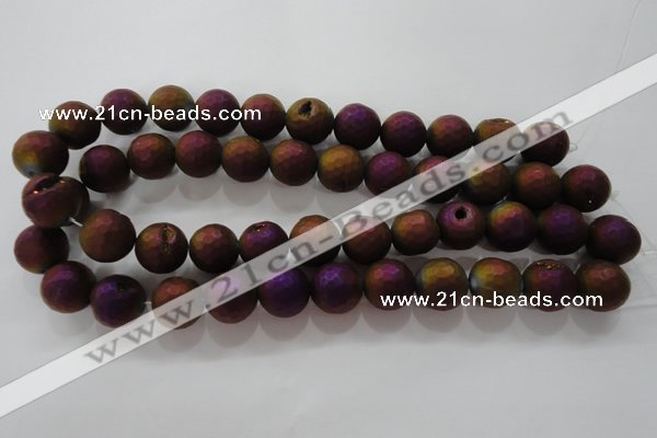 CAG6314 15 inches 12mm faceted round plated druzy agate beads