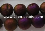 CAG6315 15 inches 14mm faceted round plated druzy agate beads