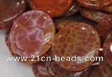 CAG633 15.5 inches 30mm coin natural fire agate beads wholesale