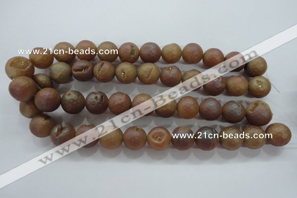 CAG6334 15 inches 12mm faceted round plated druzy agate beads