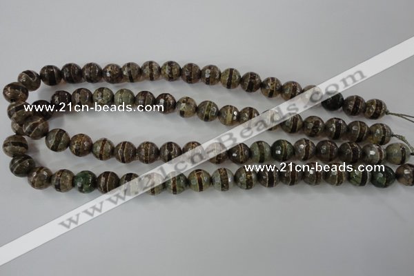 CAG6366 15 inches 8mm faceted round tibetan agate gemstone beads