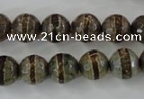 CAG6367 15 inches 10mm faceted round tibetan agate gemstone beads