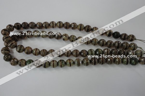 CAG6367 15 inches 10mm faceted round tibetan agate gemstone beads