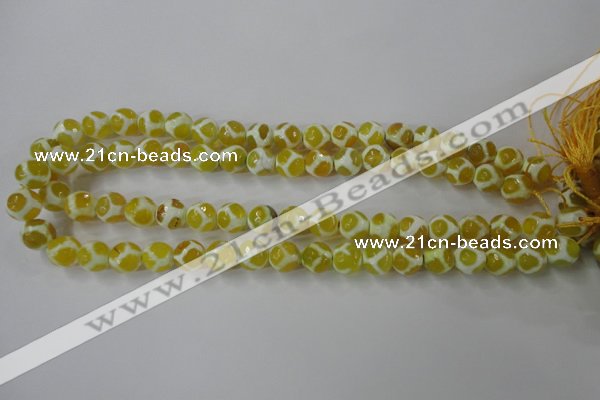 CAG6370 15 inches 8mm faceted round tibetan agate gemstone beads